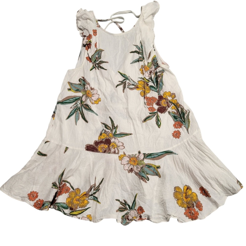 Free People Floral Ruffle Tie Back Tunic Top Ivory Sleeveless Womens Size XS